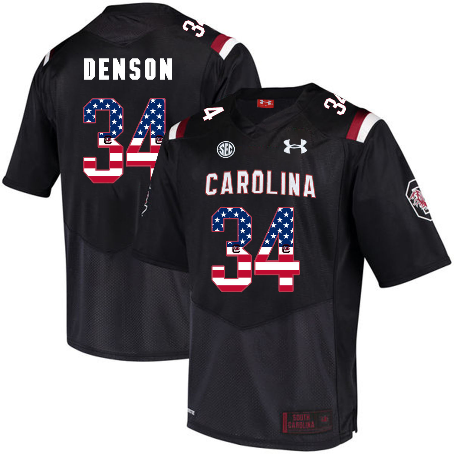South Carolina Gamecocks 34 Mon Denson Black USA Flag College Football Jersey