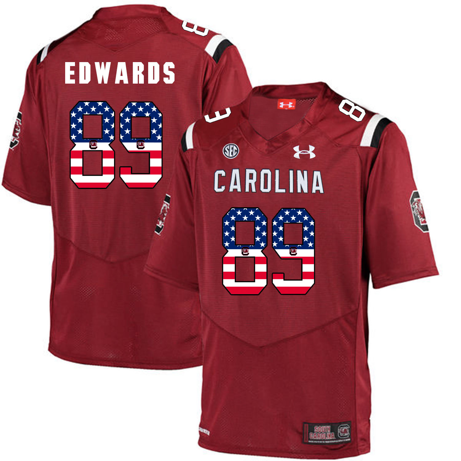 South Carolina Gamecocks 89 Bryan Edwards Red USA Flag College Football Jersey