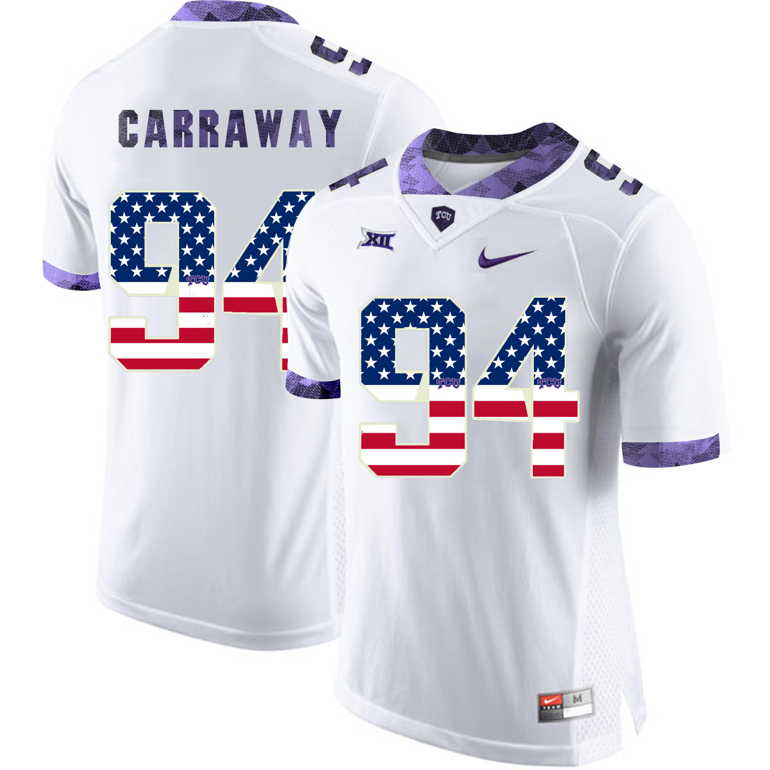 TCU Horned Frogs 94 Josh Carraway White USA Flag College Football Jersey