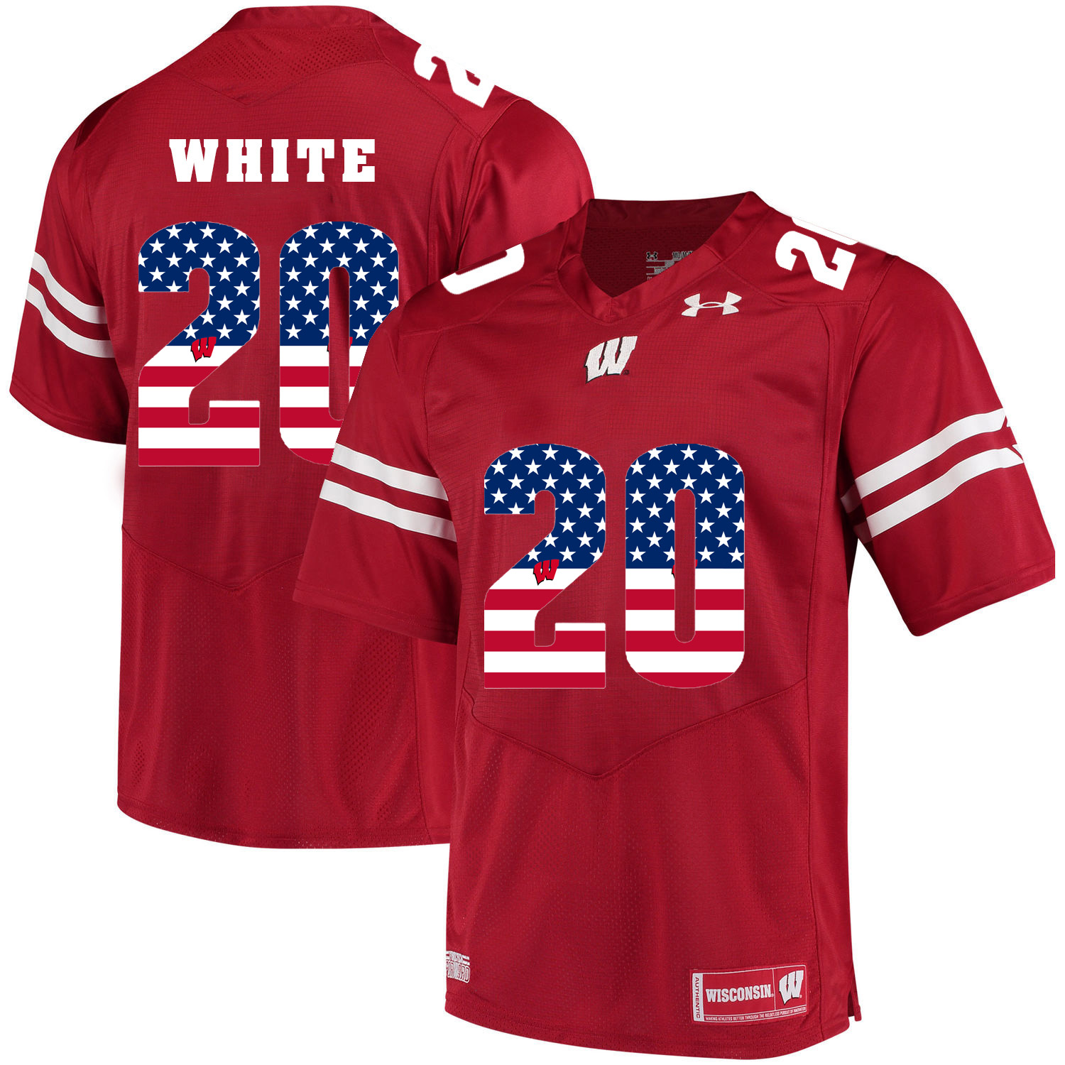 Wisconsin Badgers 20 James Red White USA Flag College Football Jersey