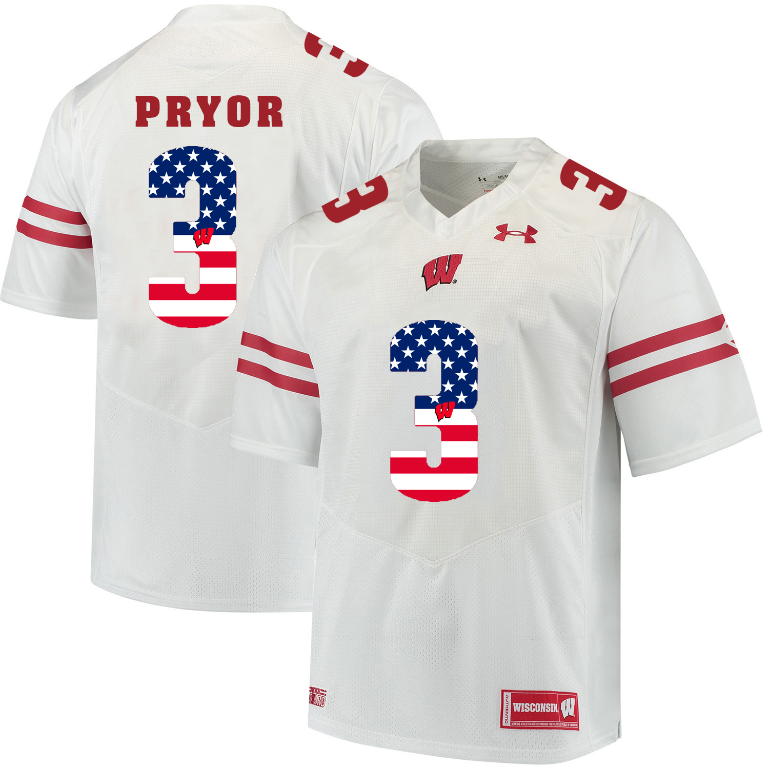 Wisconsin Badgers 3 Kendric Pryor White USA Flag College Football Jersey