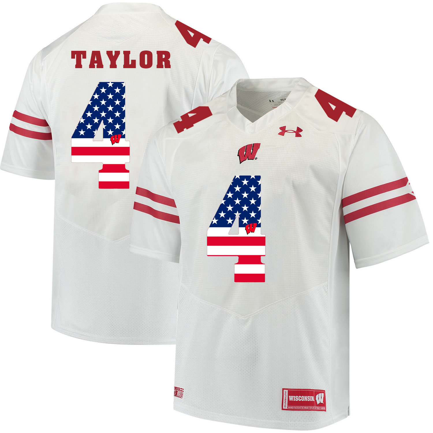 Wisconsin Badgers 4 A.J. Taylor White USA Flag College Football Jersey