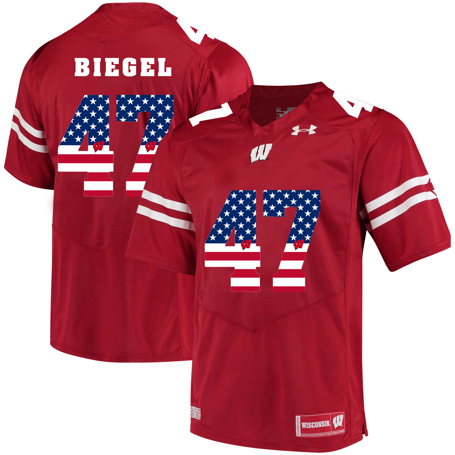 Wisconsin Badgers 47 Vince Biegel Red USA Flag College Football Jersey