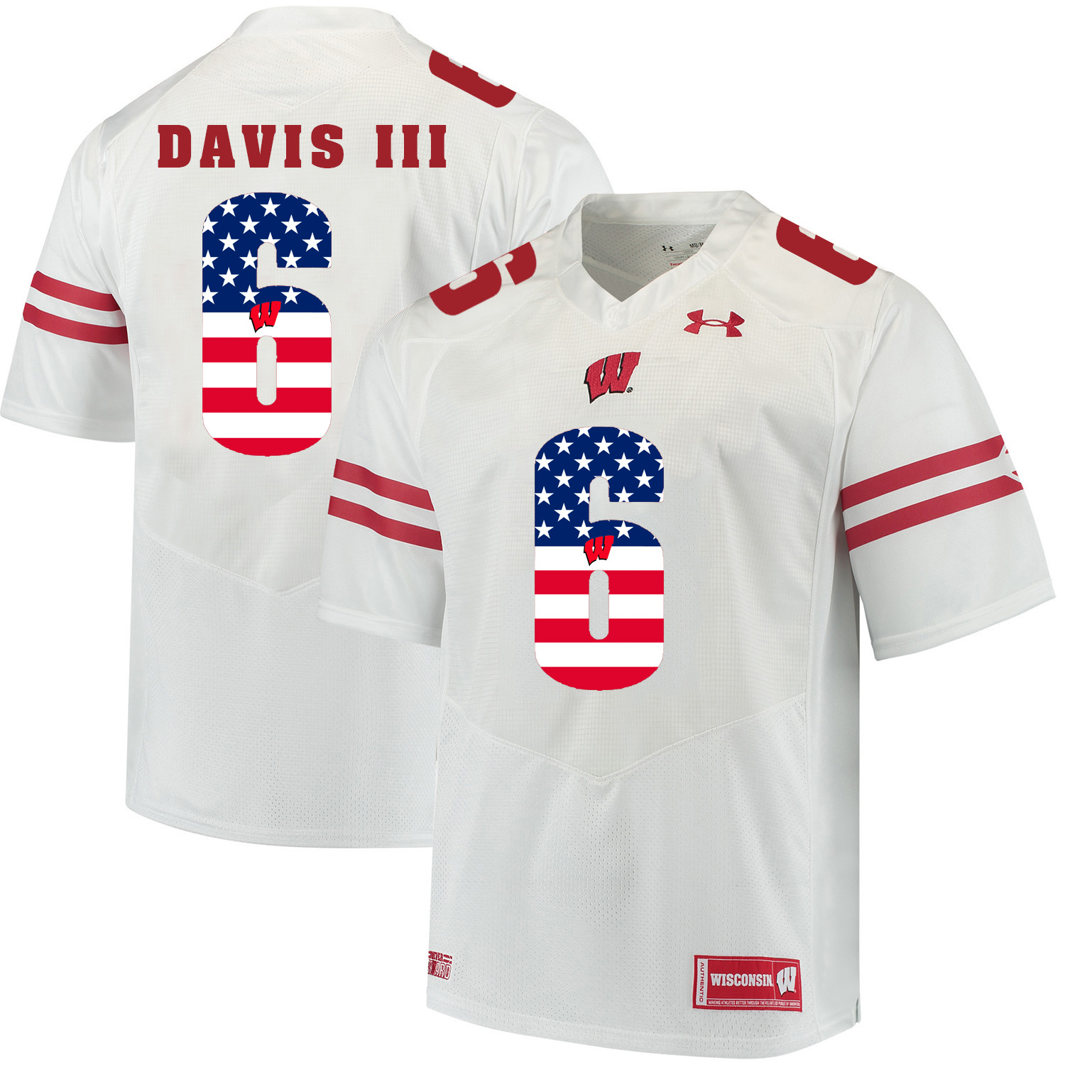 Wisconsin Badgers 6 Danny Davis III White USA Flag College Football Jersey