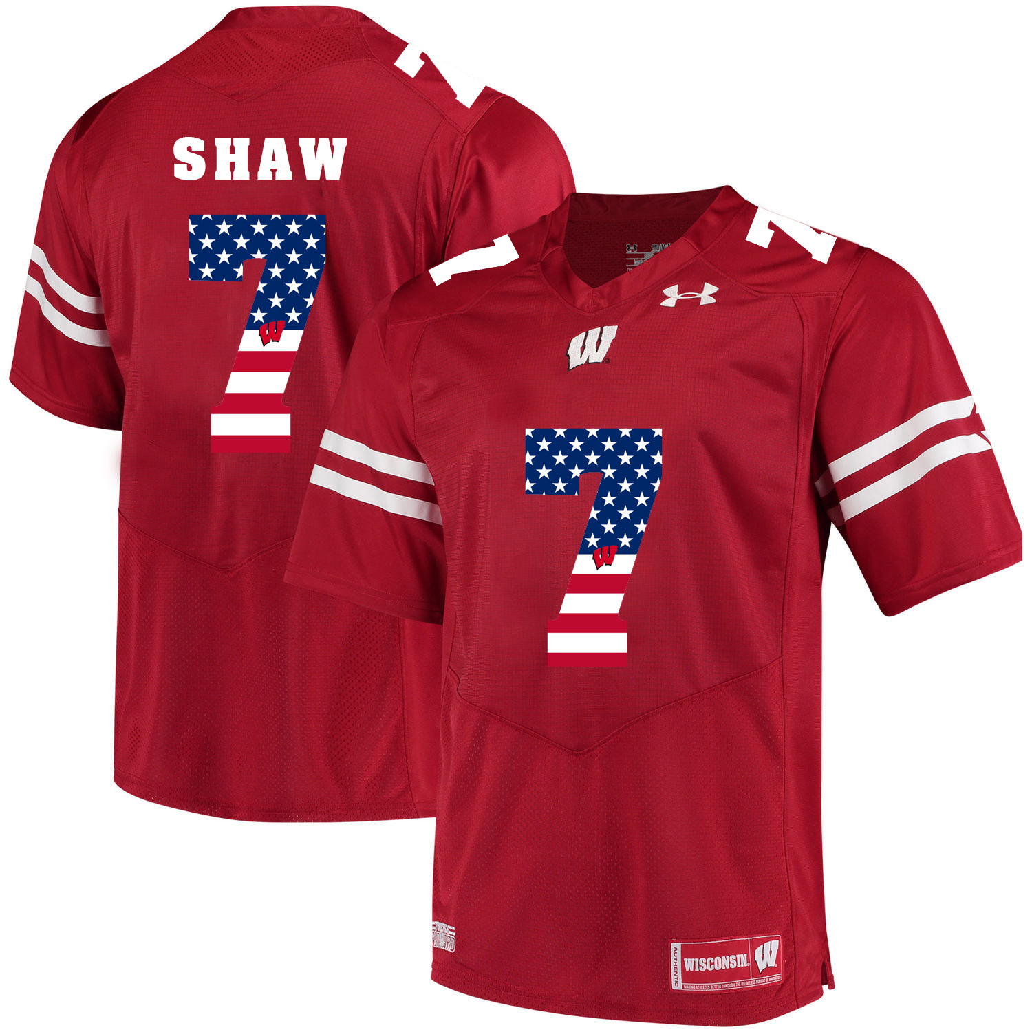 Wisconsin Badgers 7 Bradrick Shaw Red USA Flag College Football Jersey