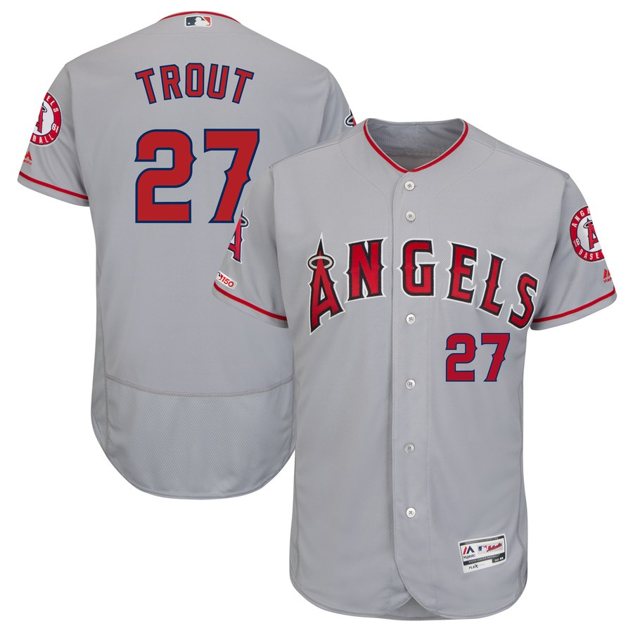 Angels 27 Mike Trout Gray 150th Patch Flexbase Jersey