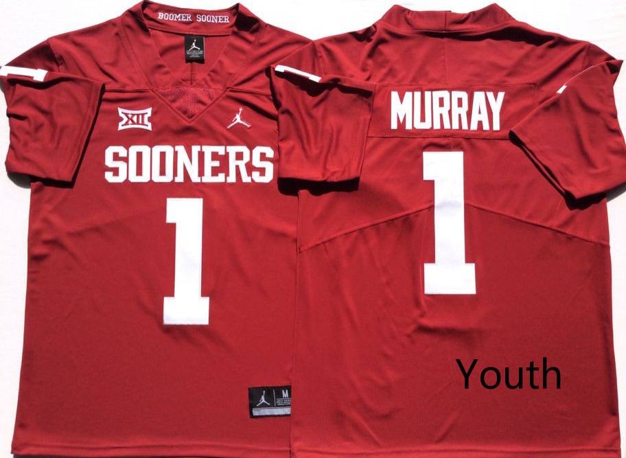 Oklahoma Sooners 1 Kyler Murray Red Youth College Football Jersey
