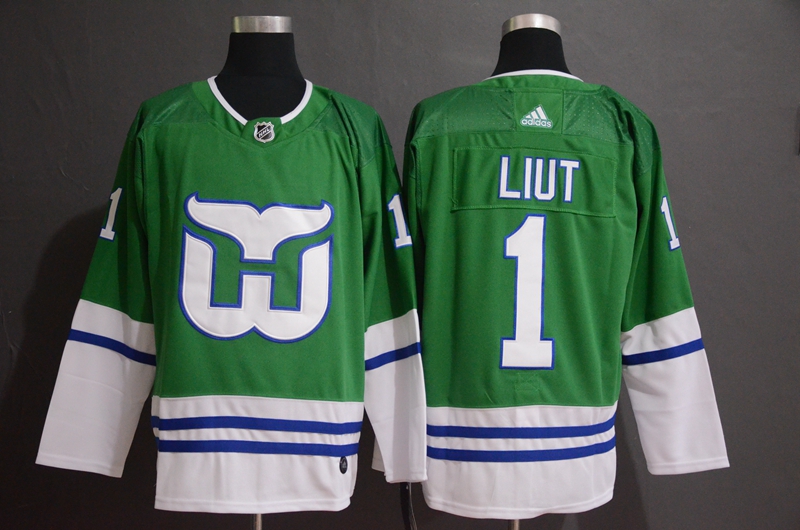 Whalers 1 Mike Liut Green Adidas Jersey