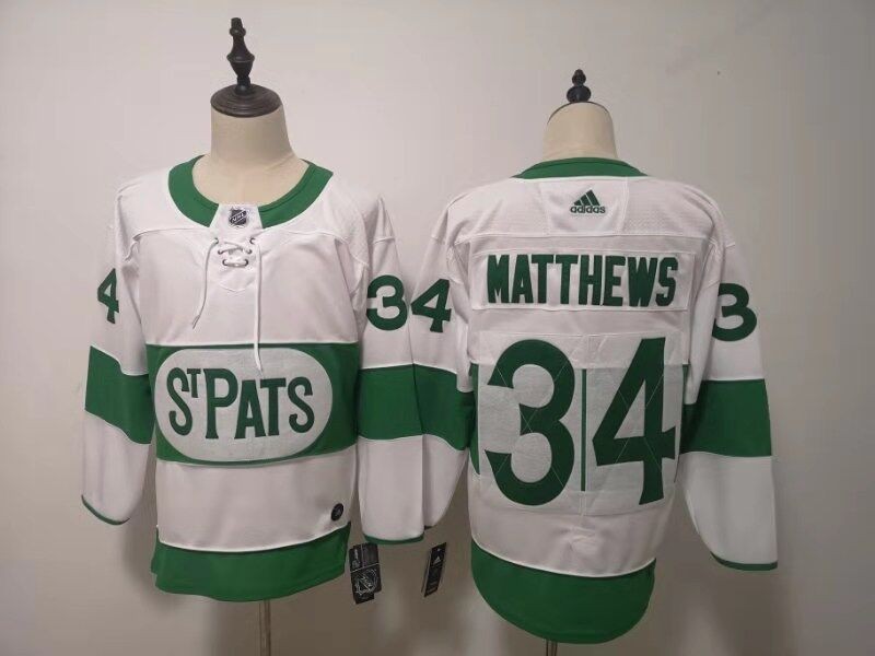 Maple Leafs 34 Auston Matthews White 2019 St. Patrick's Day Adidas Jersey