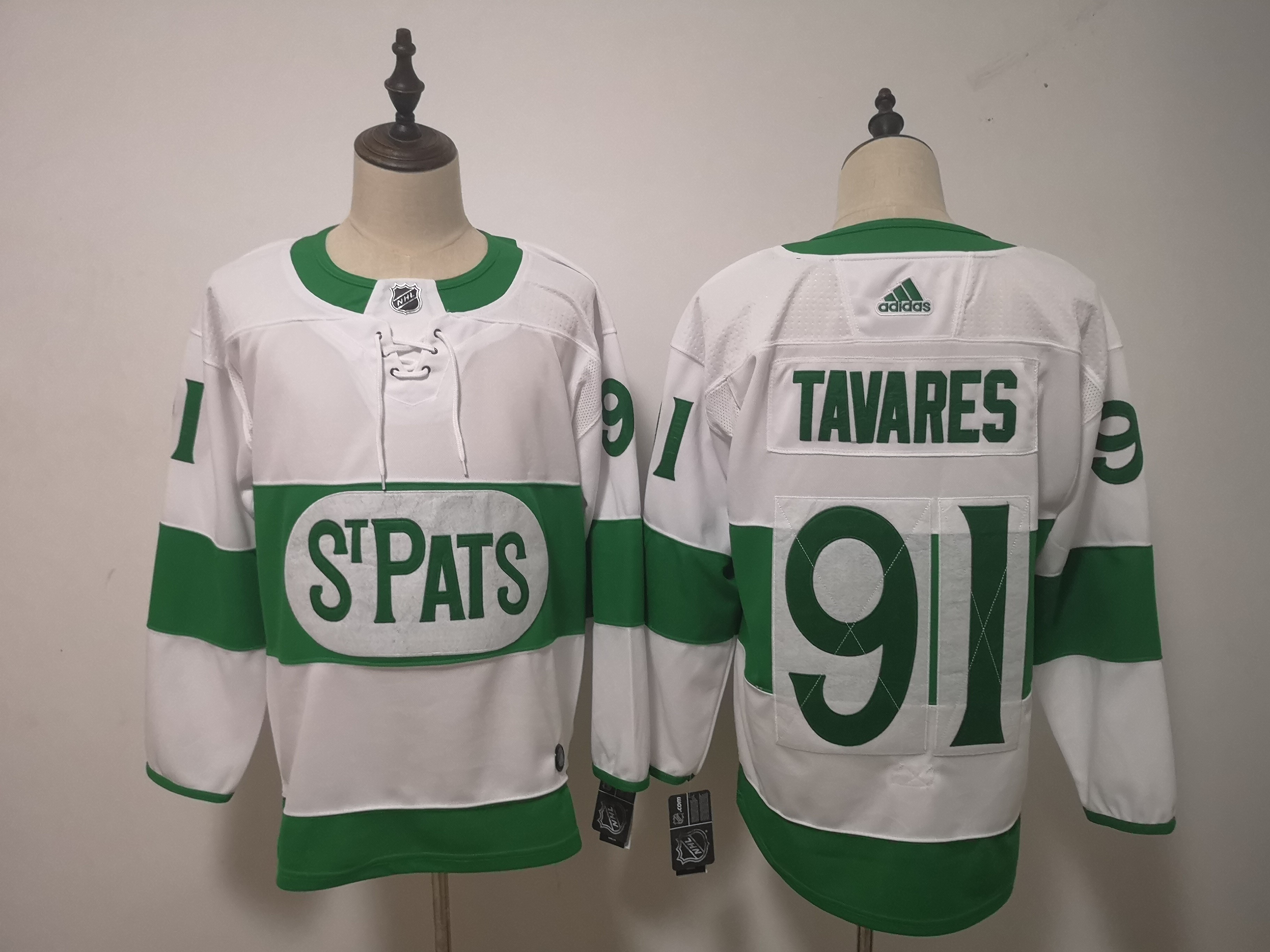 Maple Leafs 91 John Tavares White 2019 St. Patrick's Day Adidas Jersey