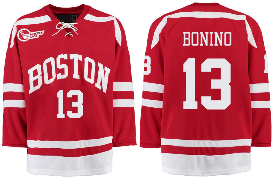 Boston University Terriers BU 13 Nick Bonino Red Stitched Hockey Jersey