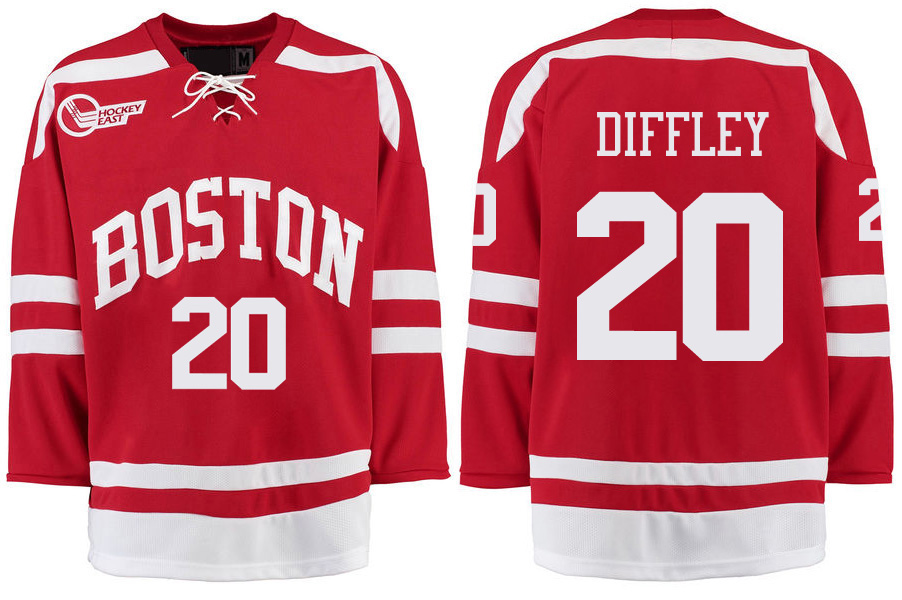 Boston University Terriers BU 20 Brien Diffley Red Stitched Hockey Jersey