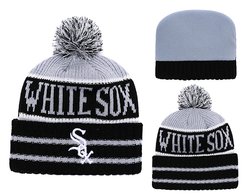 White Sox Team Logo Black Gray Cuffed Knit Hat With Pom YD
