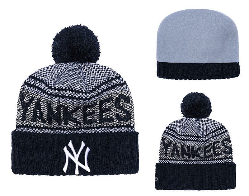 Yankees Fresh Logo Navy Pom Knit Hat YD