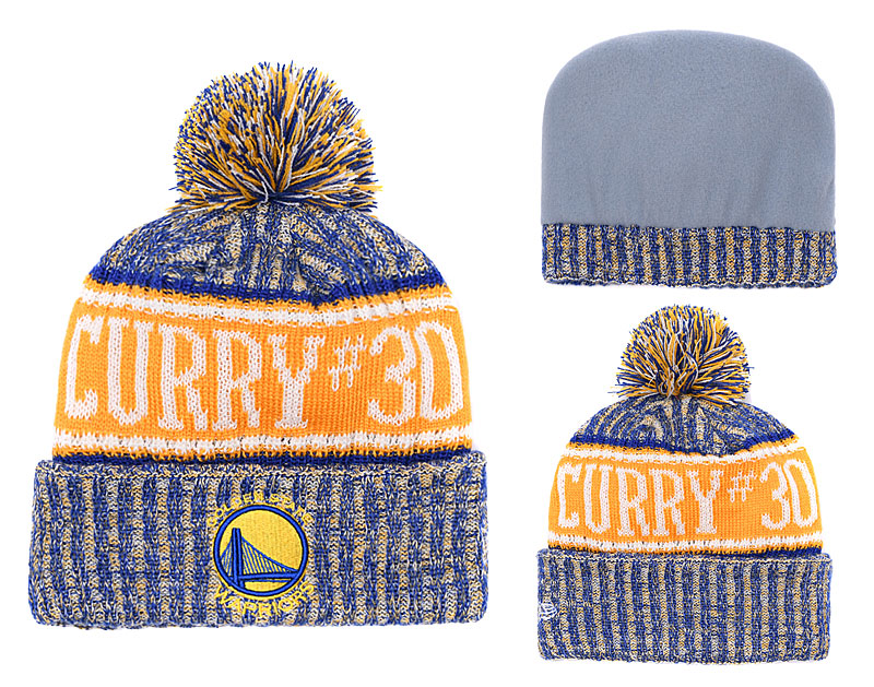 Warriors Team Logo Royal With Pom Knit Hats YD