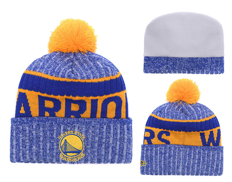 Warriors Team Logo Royal Yellow With Pom Knit Hat YD