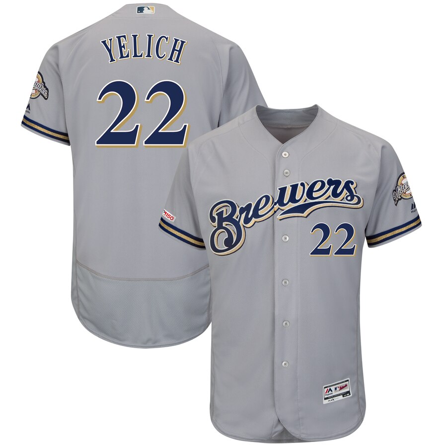 Brewers 22 Christian Yelich Gray 150th Patch Flexbase Jersey