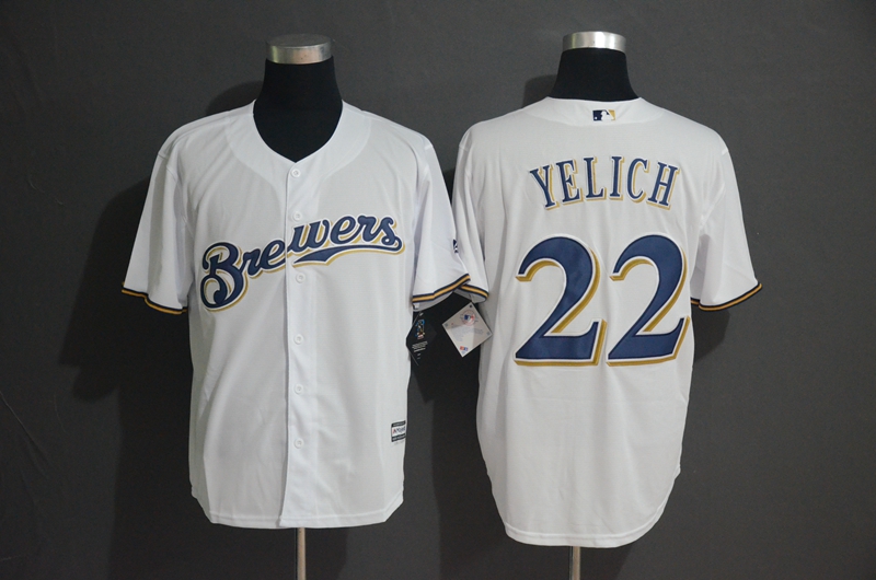 Brewers 22 Christian Yelich White Cool Base Jersey