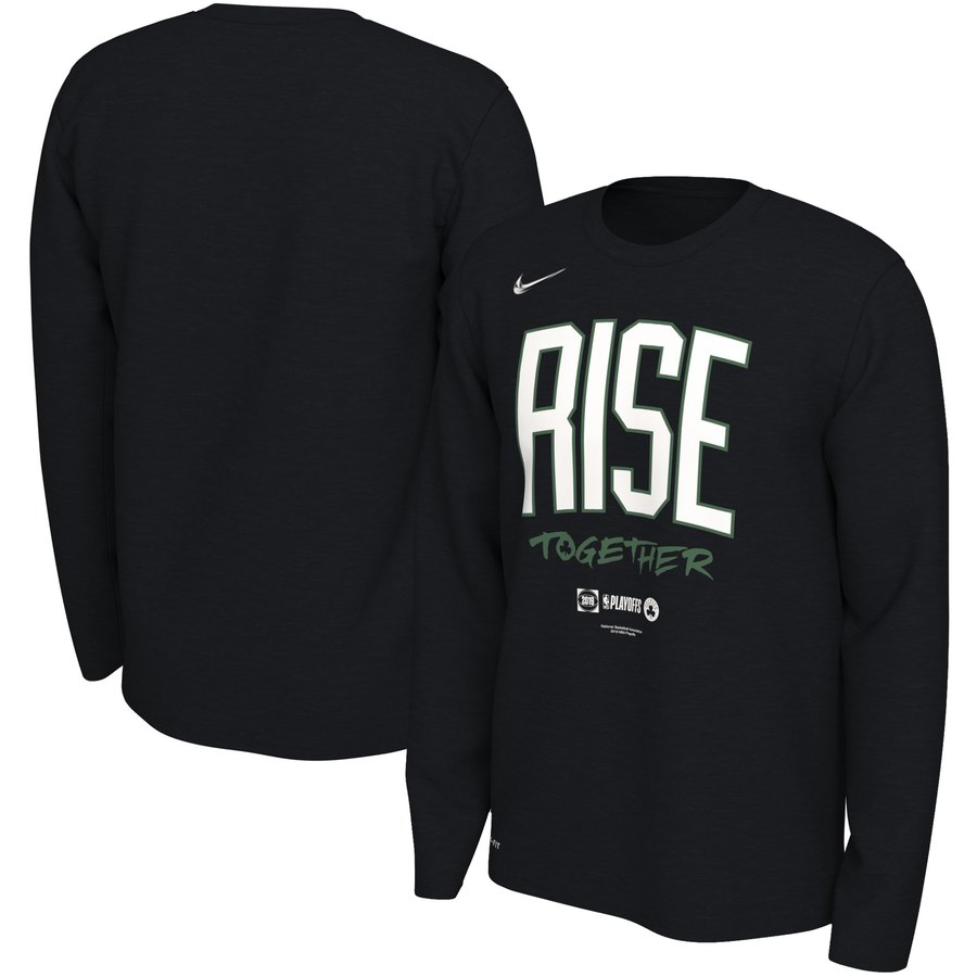 Boston Celtics Nike 2019 NBA Playoffs Bound Team Mantra Dri FIT Long Sleeve T-Shirt Black