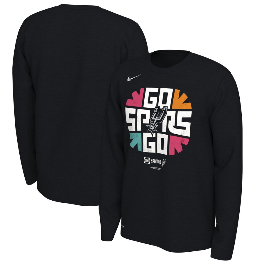 San Antonio Spurs Nike 2019 NBA Playoffs Bound Team Mantra Dri FIT Long Sleeve T-Shirt Black
