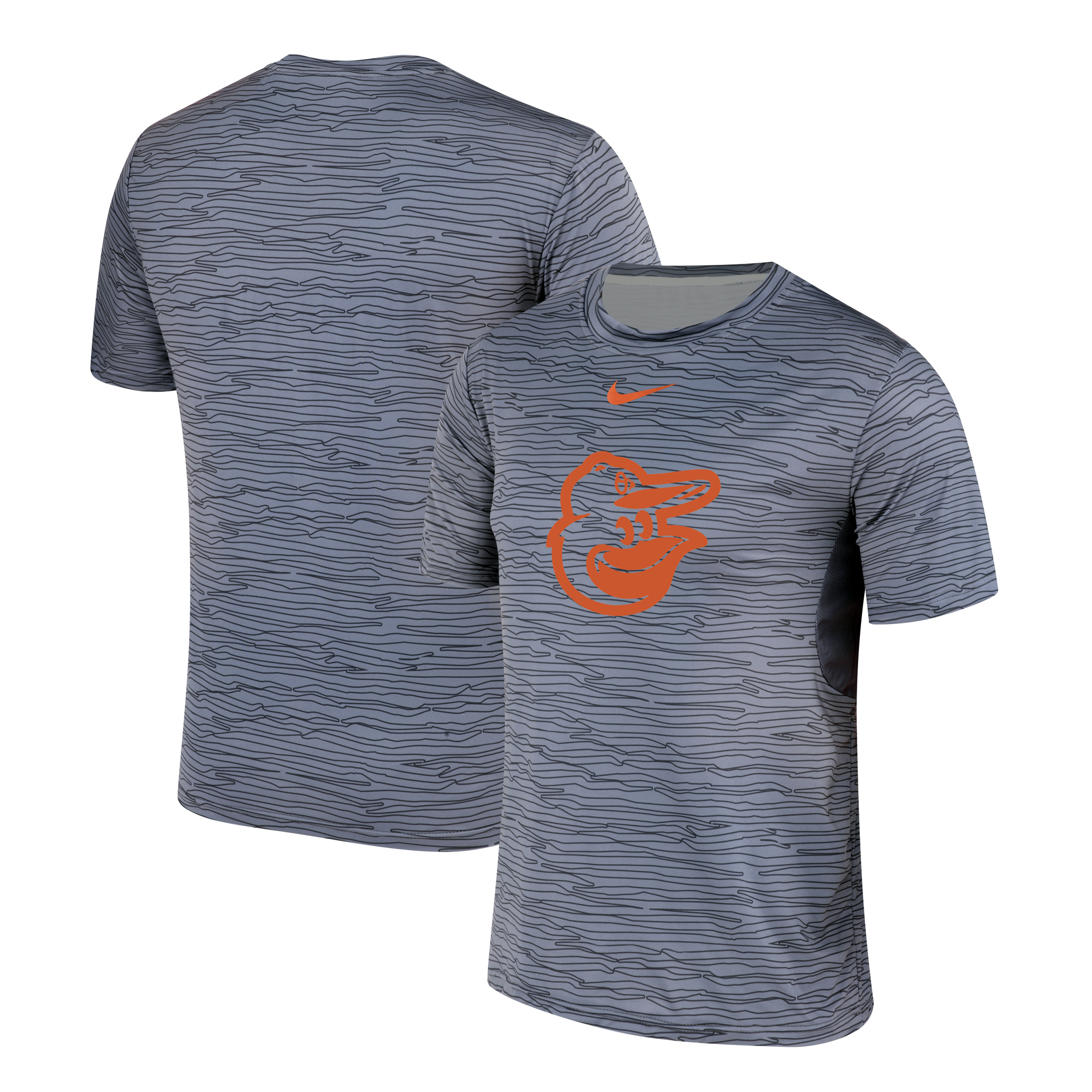 Nike Baltimore Orioles Gray Black Striped Logo Performance T-Shirt