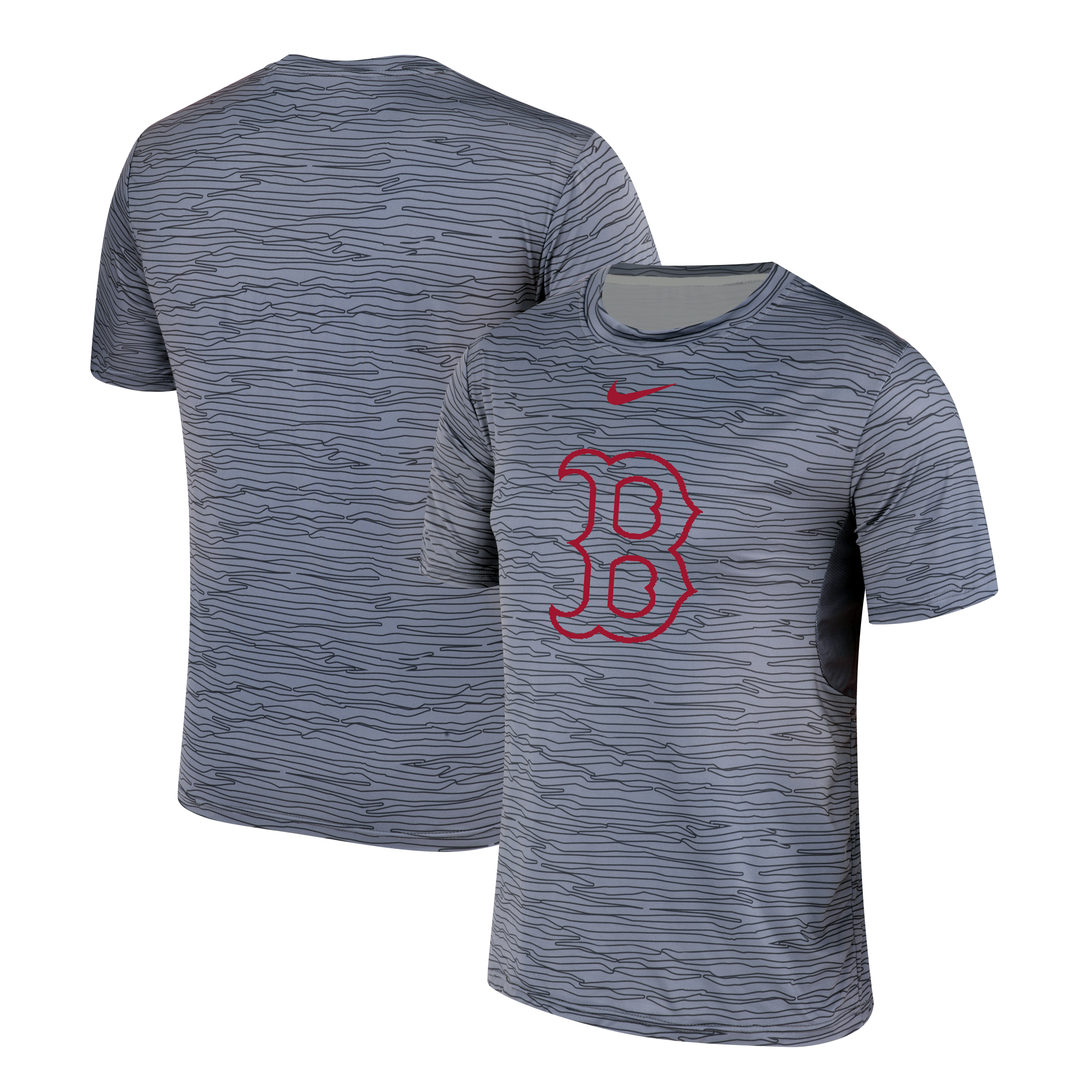 Nike Boston Red Sox Gray Black Striped Logo Performance T-Shirt