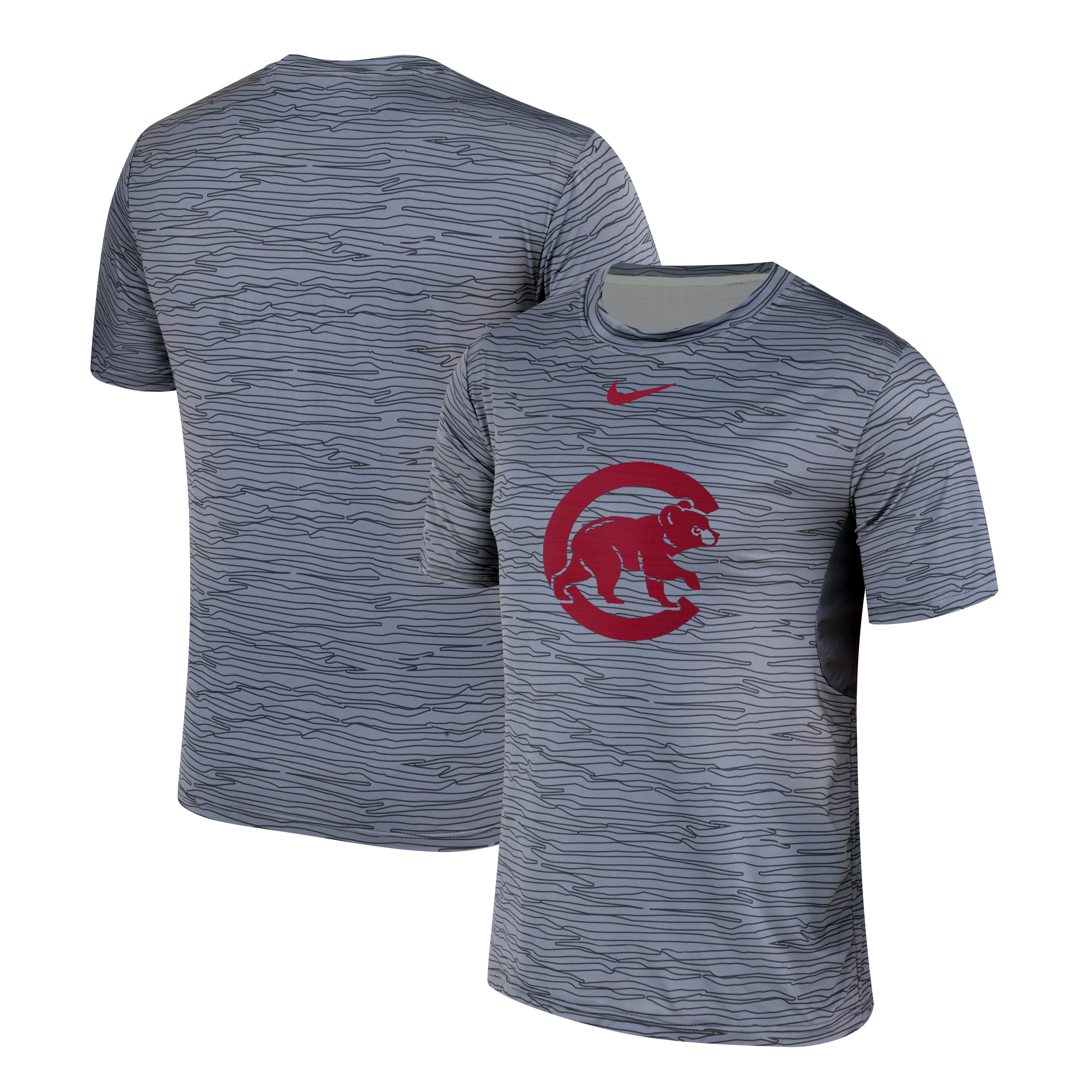 Nike Chicago Cubs Gray Black Striped Logo Performance T-Shirt