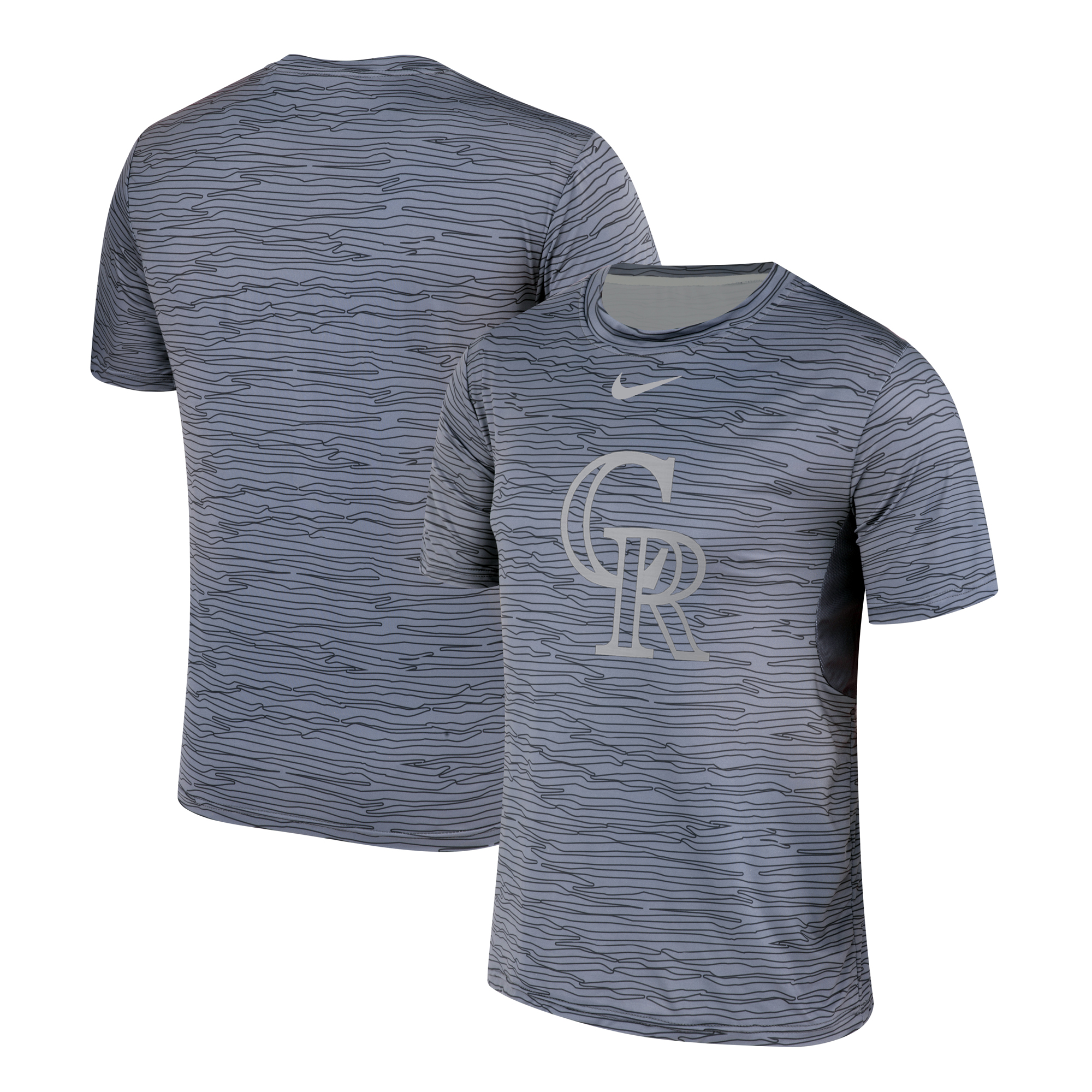 Nike Colorado Rockies Gray Black Striped Logo Performance T-Shirt