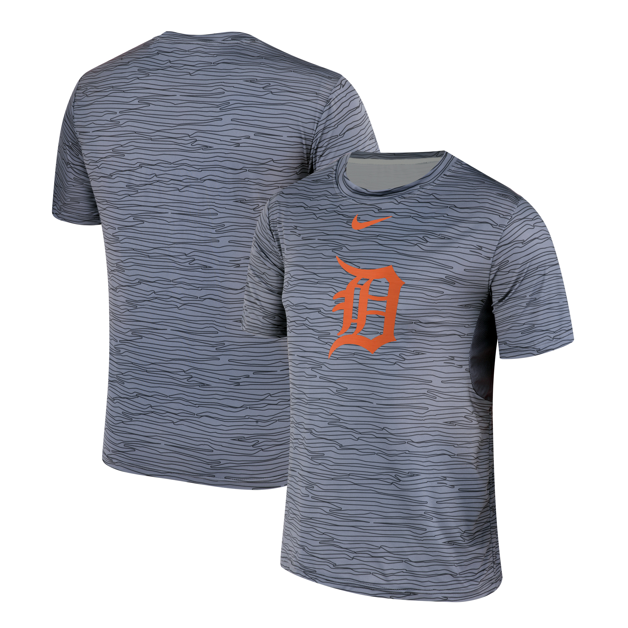 Nike Detroit Tigers Gray Black Striped Logo Performance T-Shirt