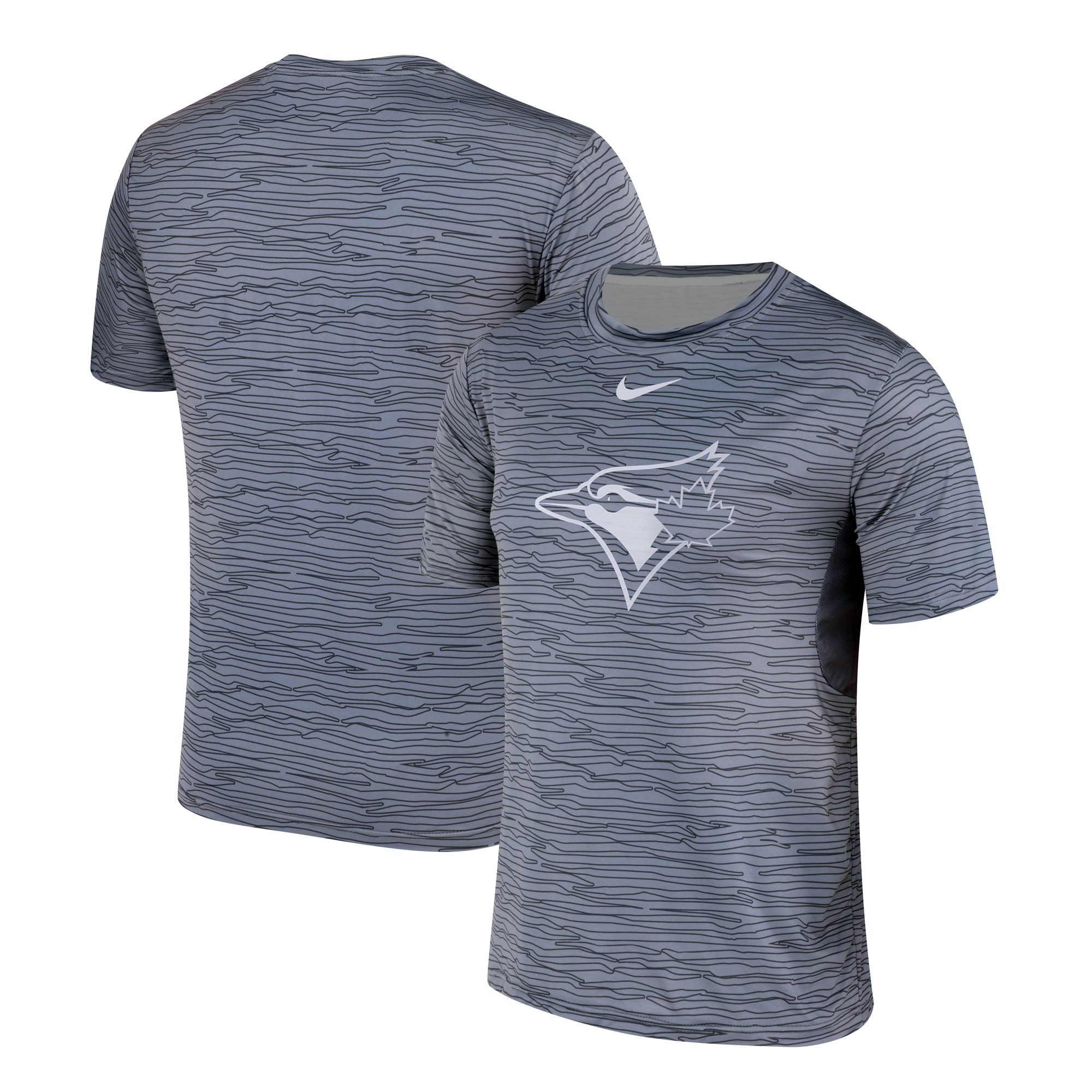 Nike Toronto Blue Jays Gray Black Striped Logo Performance T-Shirt