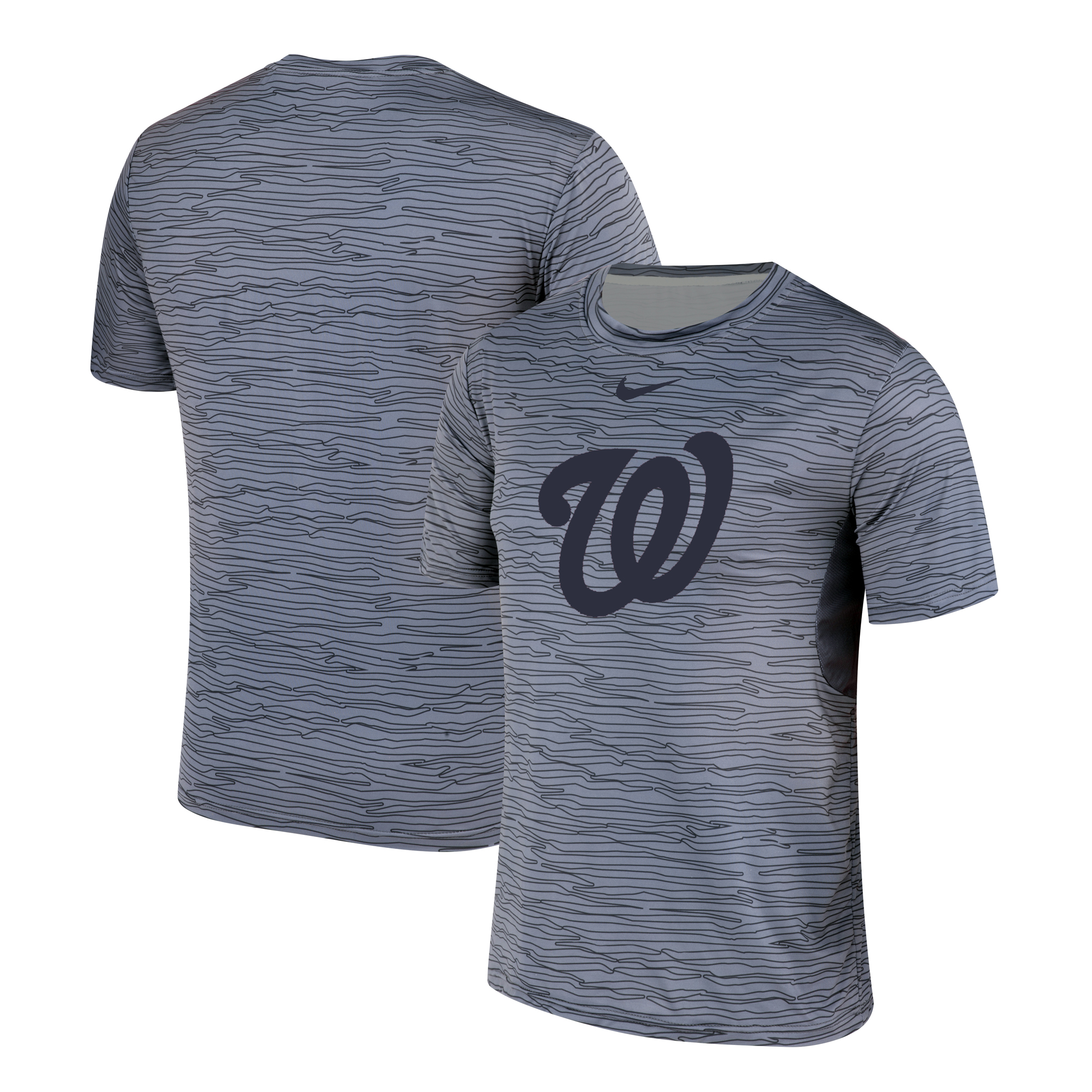 Nike Washington Nationals Gray Black Striped Logo Performance T-Shirt