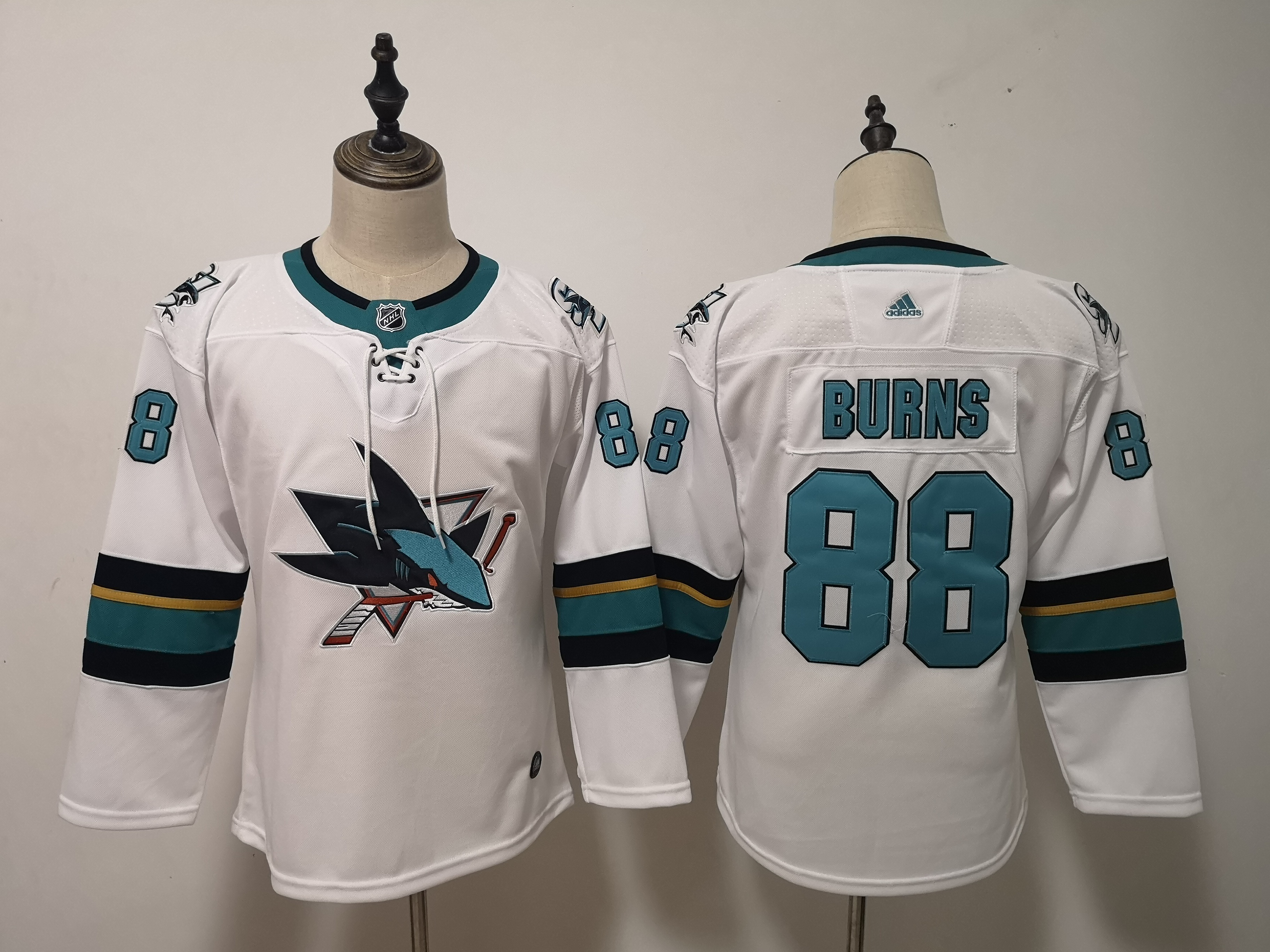 Sharks 88 Brent Burns White Youth Adidas Jersey