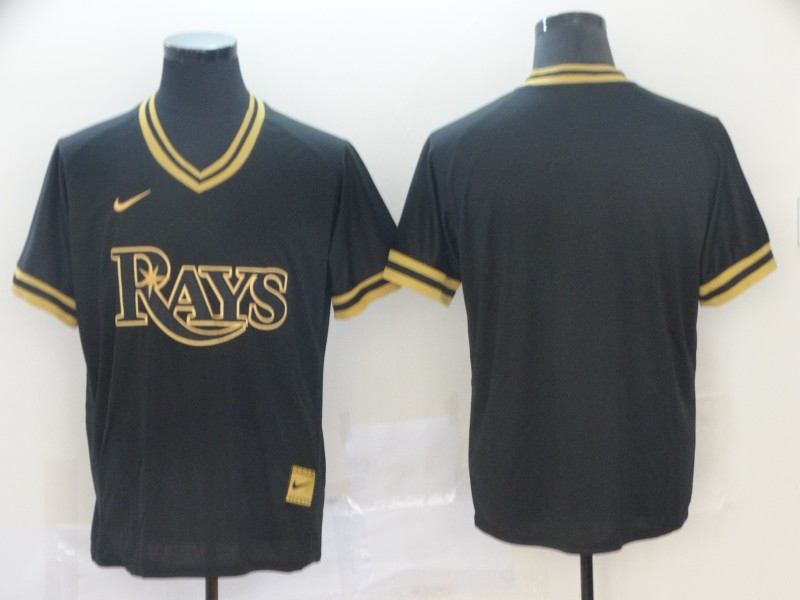 Rays Blank Black Gold Nike Cooperstown Collection Legend V Neck Jersey