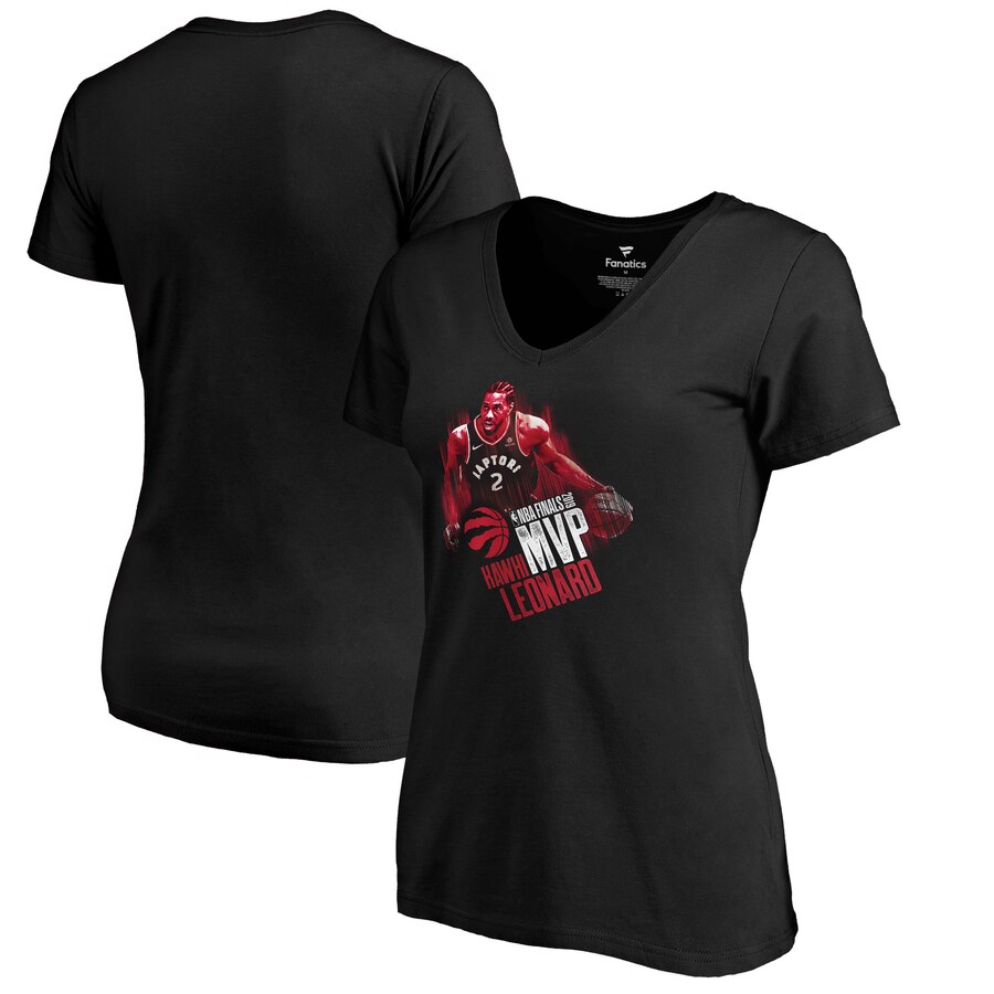 Toronto Raptors 2 Kawhi Leonard Fanatics Branded Women's 2019 NBA Finals MVP V Neck T-Shirt Black