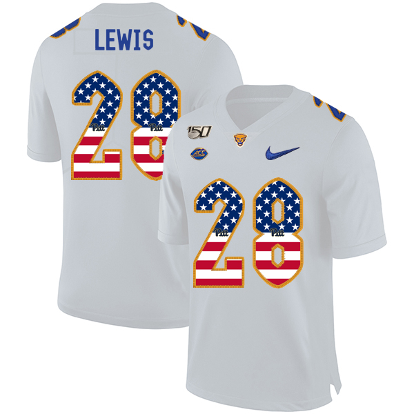 Pittsburgh Panthers 28 Dion Lewis White USA Flag 150th Anniversary Patch Nike College Football Jersey