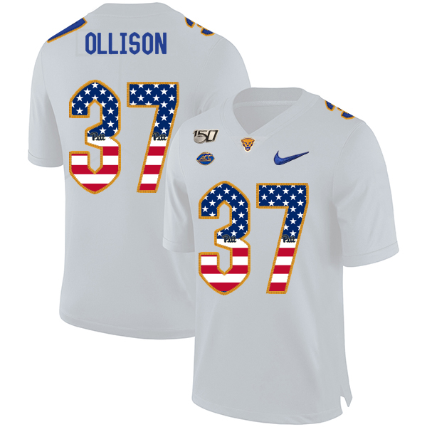 Pittsburgh Panthers 37 Qadree Ollison White USA Flag 150th Anniversary Patch Nike College Football Jersey