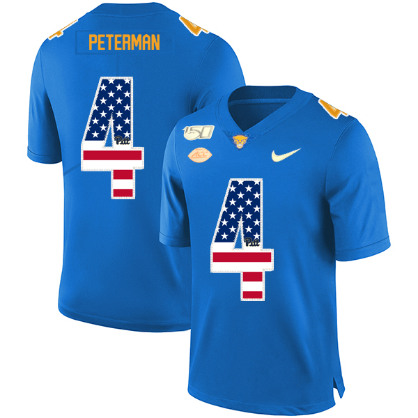 Pittsburgh Panthers 4 Nathan Peterman Blue USA Flag 150th Anniversary Patch Nike College Football Jersey
