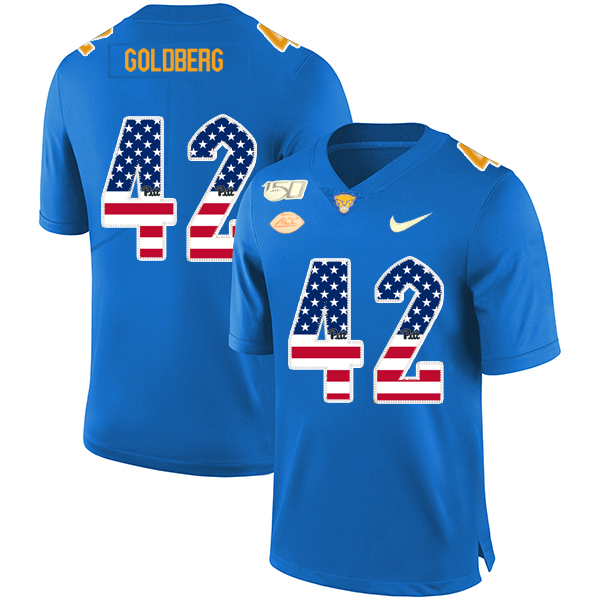 Pittsburgh Panthers 42 Marshall Goldberg Blue USA Flag 150th Anniversary Patch Nike College Football Jersey