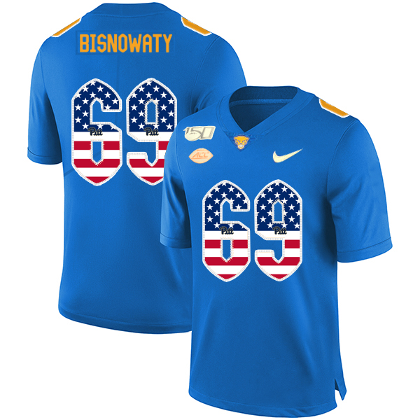 Pittsburgh Panthers 69 Adam Bisnowaty Blue USA Flag 150th Anniversary Patch Nike College Football Jersey