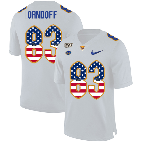 Pittsburgh Panthers 83 Scott Orndoff White USA Flag 150th Anniversary Patch Nike College Football Jersey
