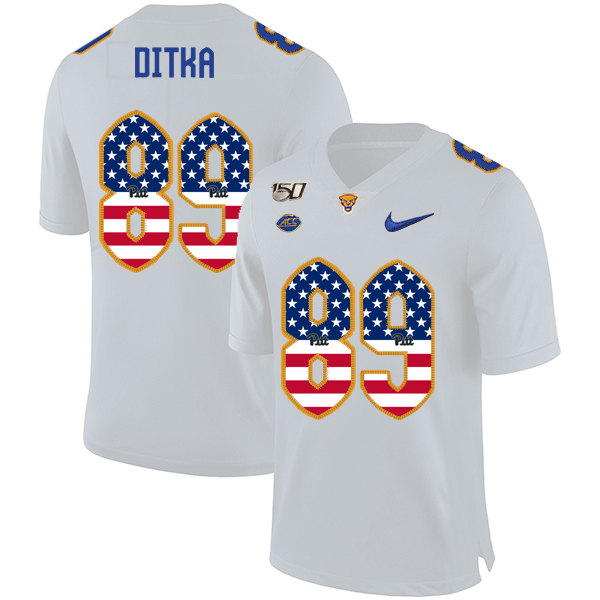 Pittsburgh Panthers 89 Mike Ditka White USA Flag 150th Anniversary Patch Nike College Football Jersey