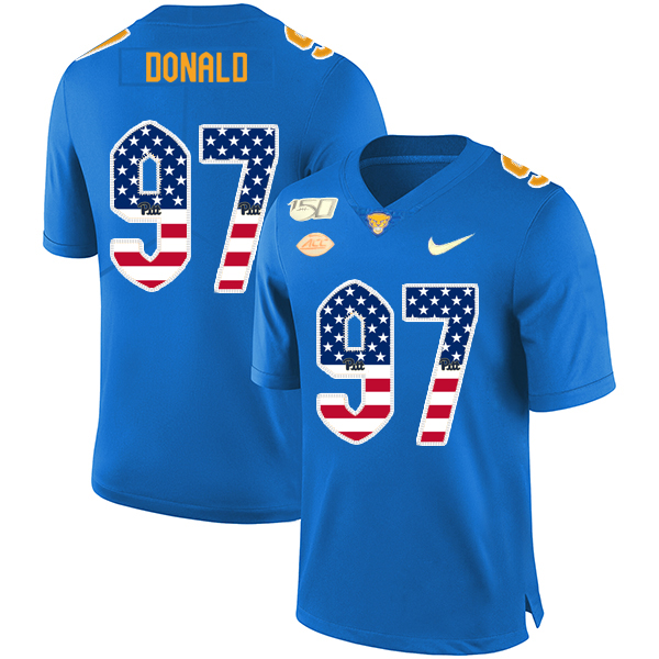 Pittsburgh Panthers 97 Aaron Donald Blue USA Flag 150th Anniversary Patch Nike College Football Jersey
