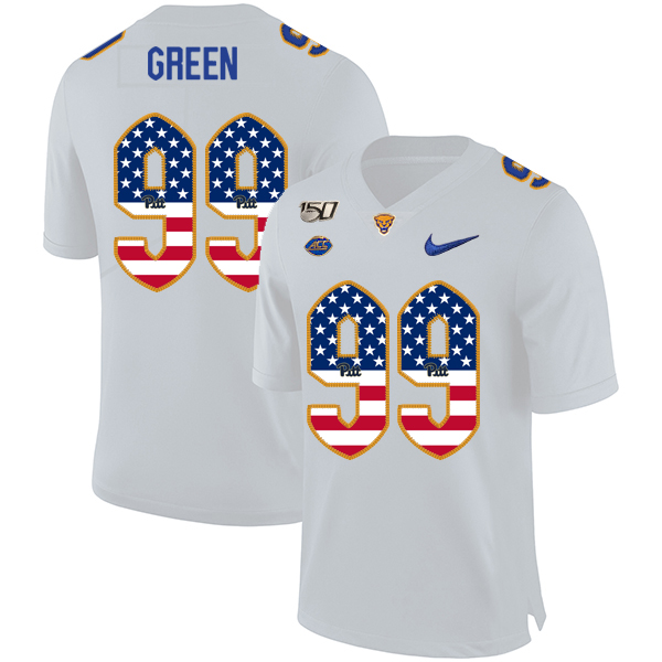 Pittsburgh Panthers 99 Hugh Green White USA Flag 150th Anniversary Patch Nike College Football Jersey