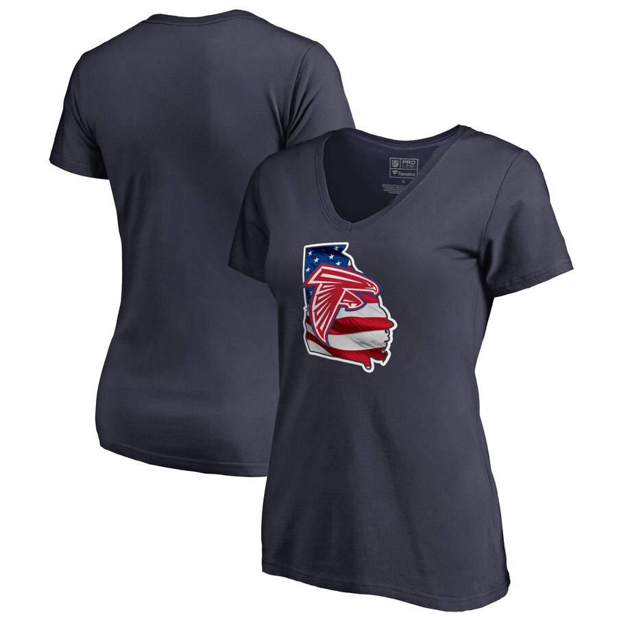Atlanta Falcons NFL Pro Line by Fanatics Branded Women's Plus Size Banner State V Neck T-Shirt Navy