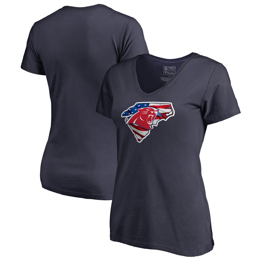 Carolina Panthers NFL Pro Line by Fanatics Branded Women's Plus Size Banner State V Neck T-Shirt Navy