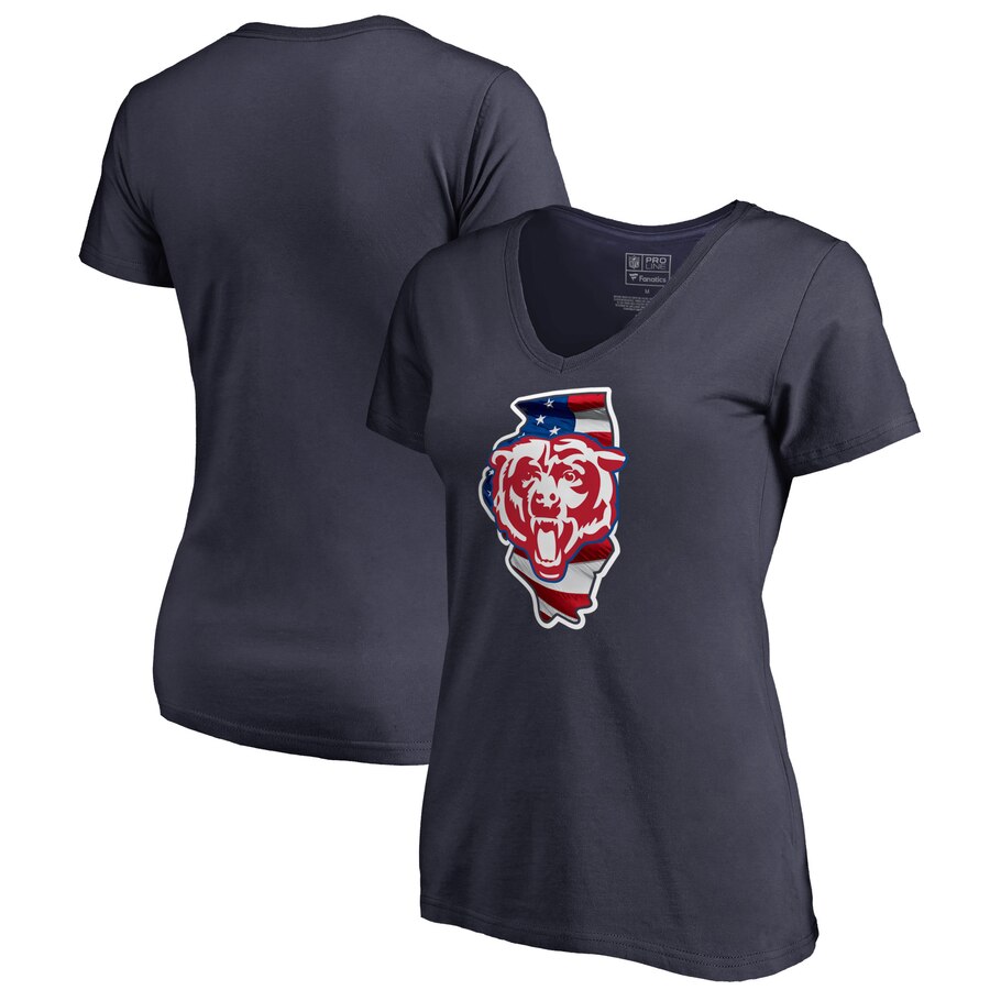 Chicago Bears NFL Pro Line by Fanatics Branded Women's Plus Size Banner State V Neck T-Shirt Navy