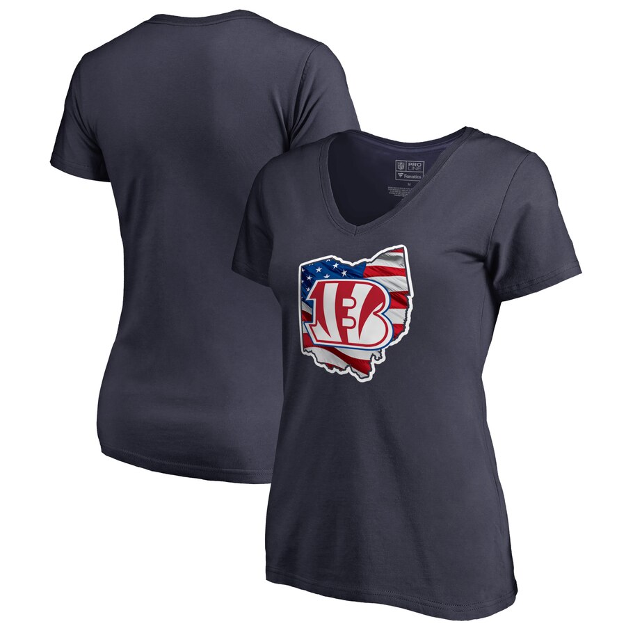 Cincinnati Bengals NFL Pro Line by Fanatics Branded Women's Plus Size Banner State V Neck T-Shirt Navy
