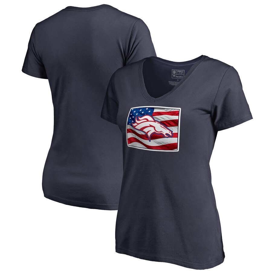 Denver Broncos NFL Pro Line by Fanatics Branded Women's Plus Size Banner State V Neck T-Shirt Navy