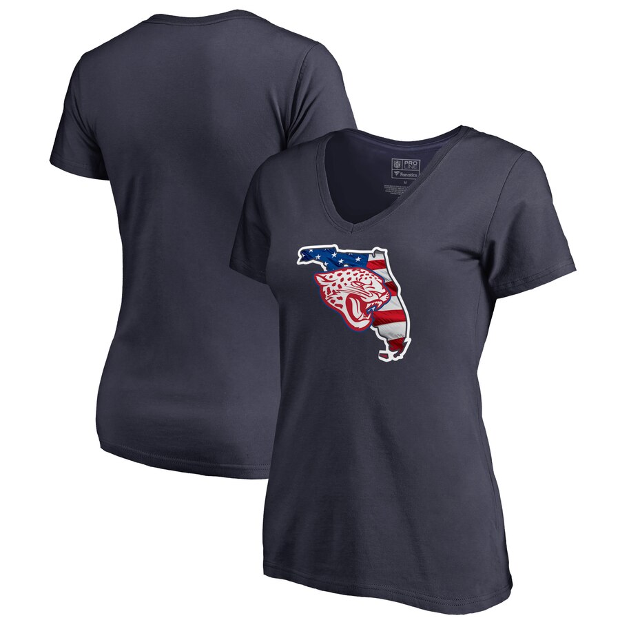 Jacksonville Jaguars NFL Pro Line by Fanatics Branded Women's Plus Size Banner State V Neck T-Shirt Navy