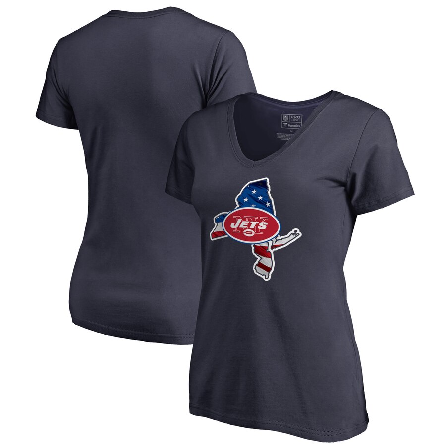 New York Jets NFL Pro Line by Fanatics Branded Women's Plus Size Banner State V Neck T-Shirt Navy